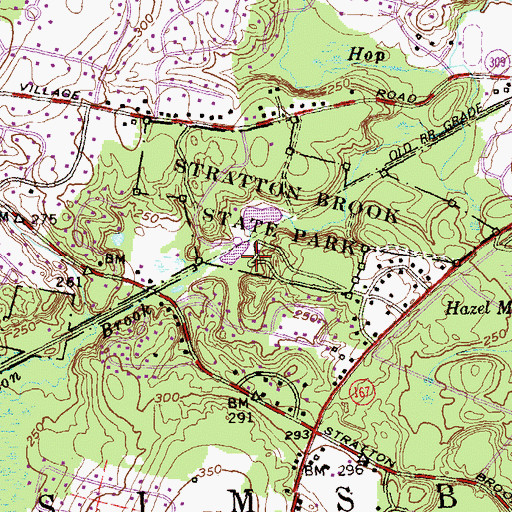 Topographic Map of Stratton Brook State Park, CT