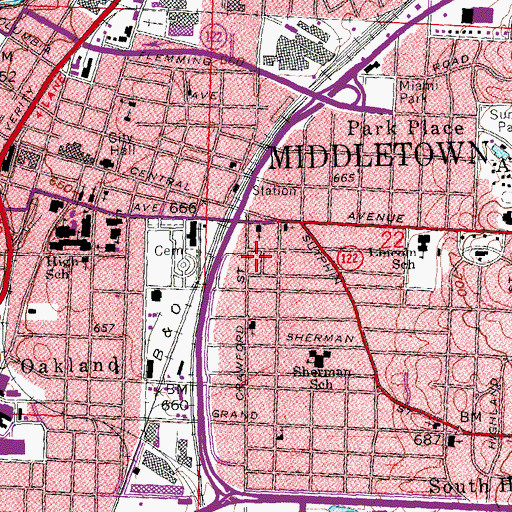 Topographic Map of Crawford Park, OH