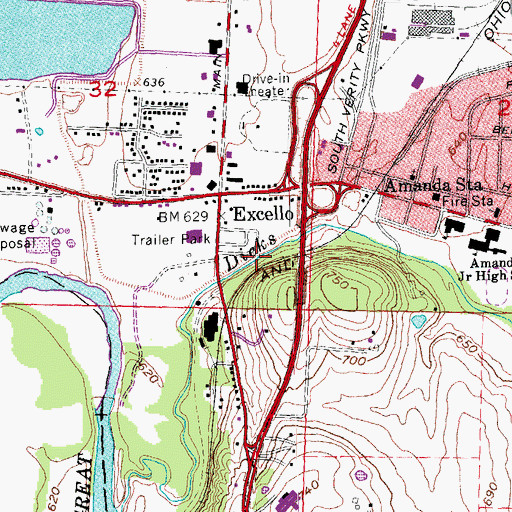 Topographic Map of Excello Locks Metropark, OH