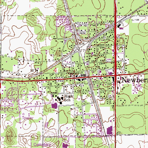 Topographic Map of Newberry City Hall, FL