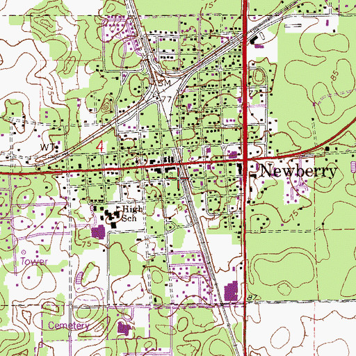 Topographic Map of Newberry Branch Alachua County Library, FL