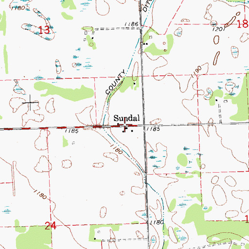 Topographic Map of Sundahl Post Office (historical), MN