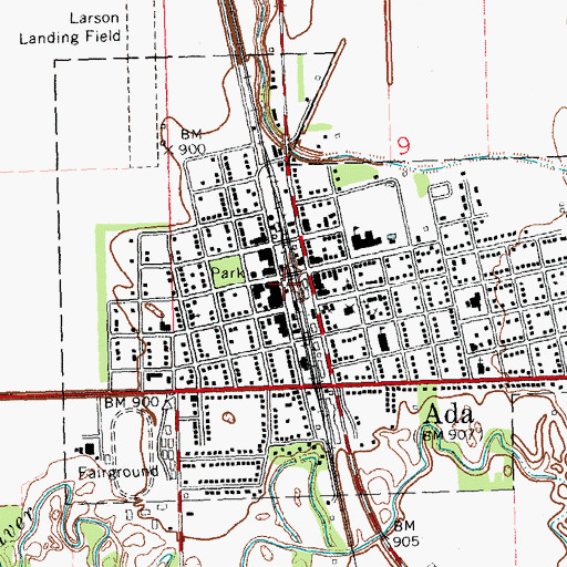 Topographic Map of Ada Station, MN