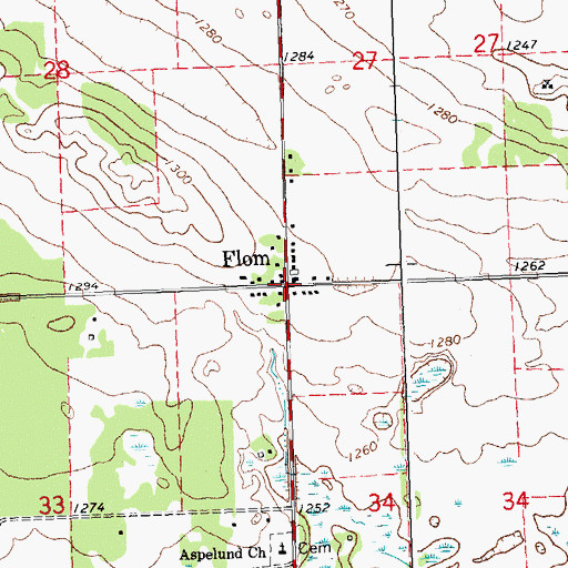 Topographic Map of Flom Post Office, MN