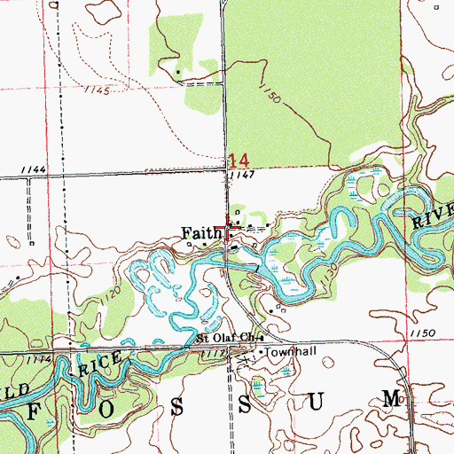Topographic Map of Faith Post Office (historical), MN