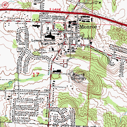 Topographic Map of Monroe Park, OH