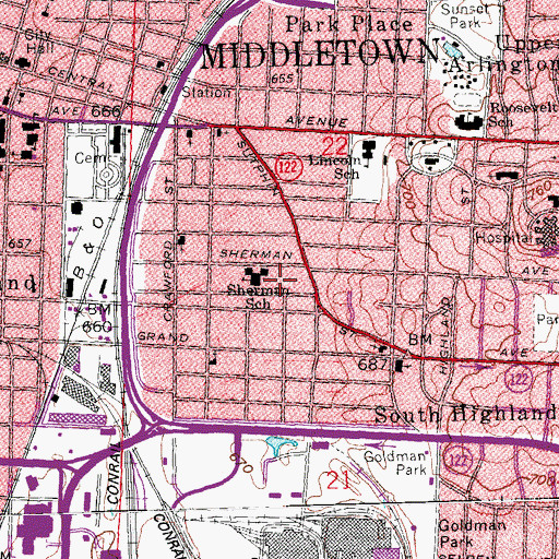 Topographic Map of Sherman Park, OH
