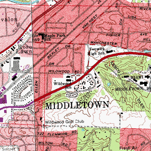 Topographic Map of Wildwood Park, OH