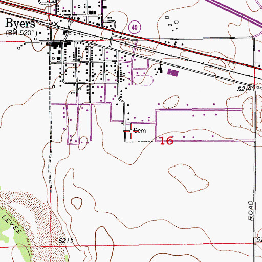 Topographic Map of Byers Cemetery, CO