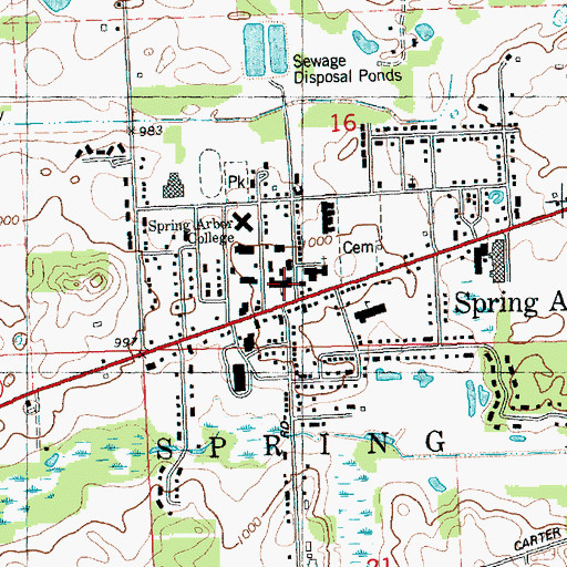 Topographic Map of Spring Arbor University, MI