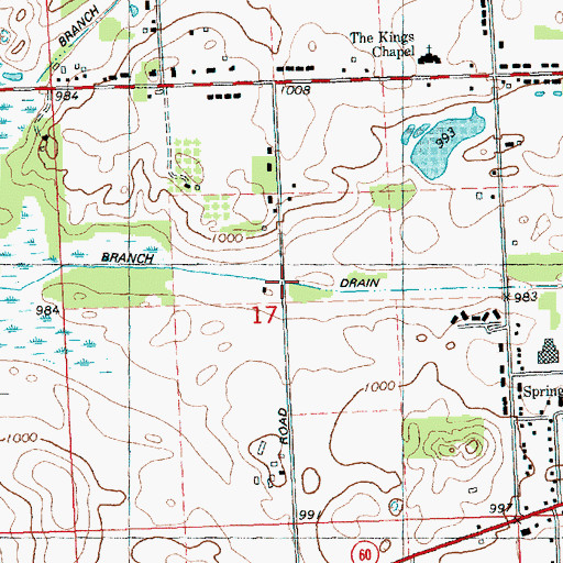 Topographic Map of Pretty Branch Drain, MI