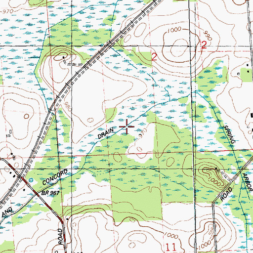 Topographic Map of Spring Arbor and Concord Drain, MI