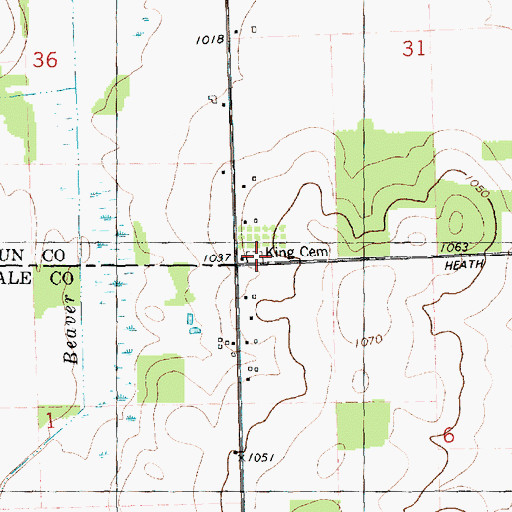Topographic Map of King Cemetery, MI