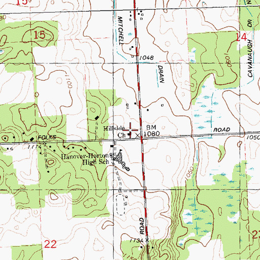 Topographic Map of Cavanaugh Drain, MI