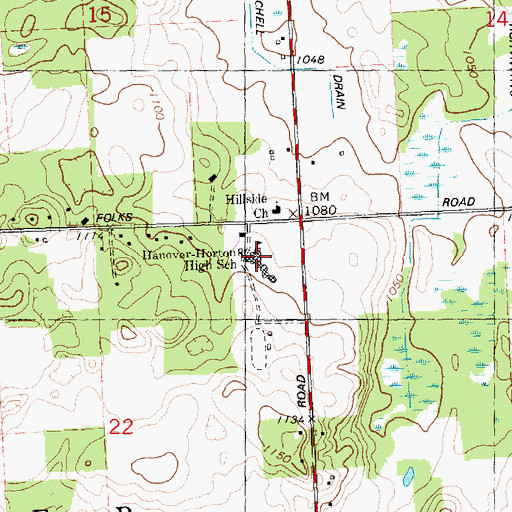 Topographic Map of Hanover-Horton High School, MI