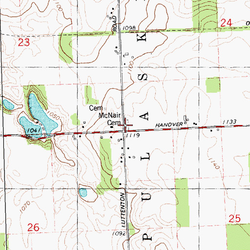 Topographic Map of McNair Cemetery, MI