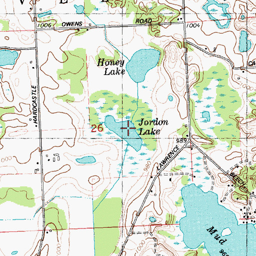 Topographic Map of Jordan Lake, MI