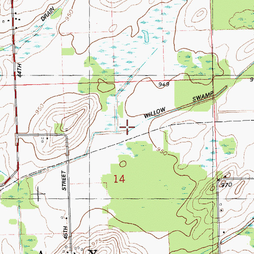 Topographic Map of Willow Swamp Drain, MI