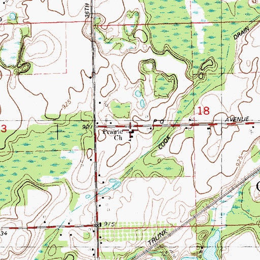 Topographic Map of Prairie Church, MI