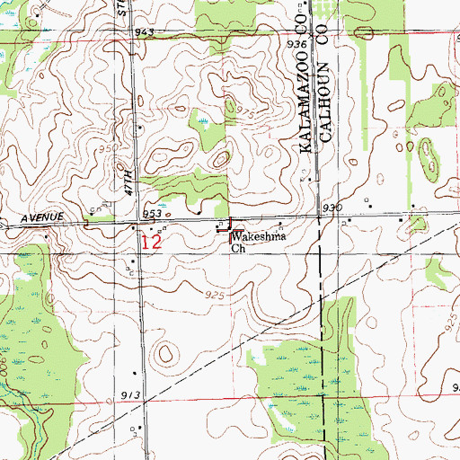 Topographic Map of Wakeshma Church, MI