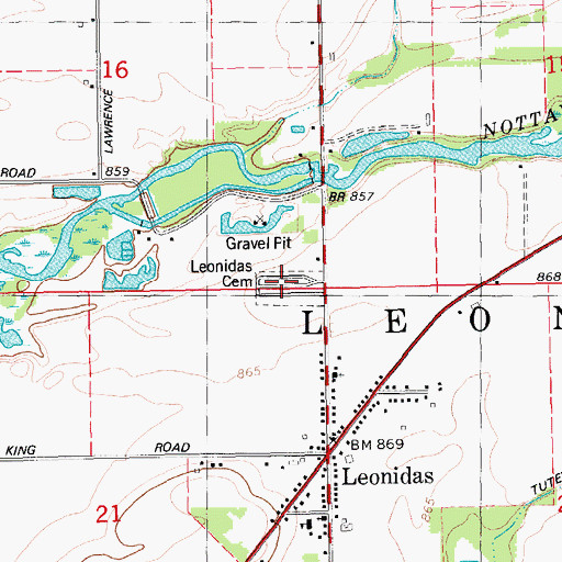 Topographic Map of Leonidas Cemetery, MI