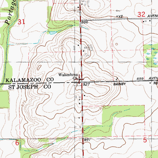 Topographic Map of Wakeshma Church, MI