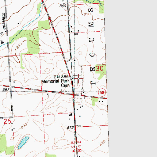 Topographic Map of Memorial Park Cemetery, MI