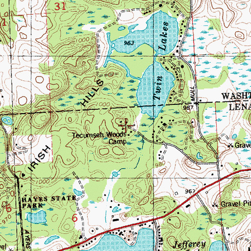 Topographic Map of Tecumseh Woods Camp, MI