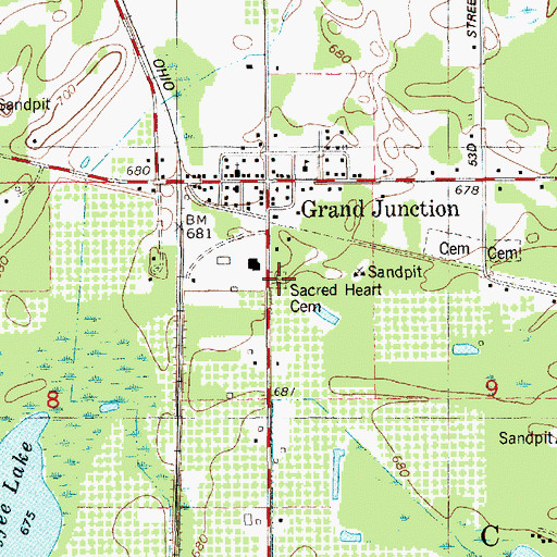 Topographic Map of Sacred Heart Cemetery, MI