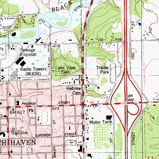 Topographic Map of Lake View Cemetery, MI