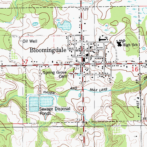 Topographic Map of Spring Grove Cemetery, MI