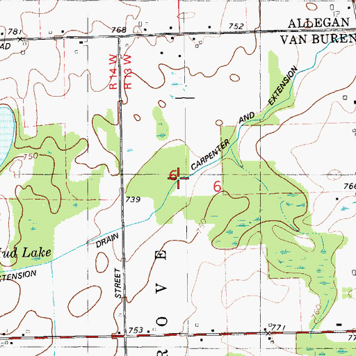 Topographic Map of Carpenter and Extension Drain, MI