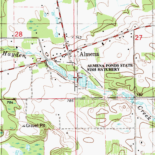 Topographic Map of Almena Ponds State Fish Hatchery, MI