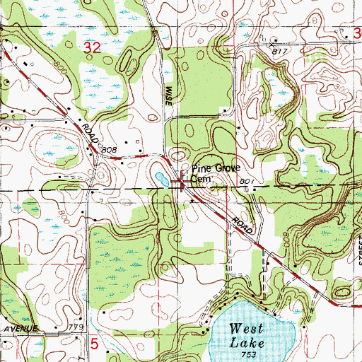 Topographic Map of Pine Grove Cemetery, MI
