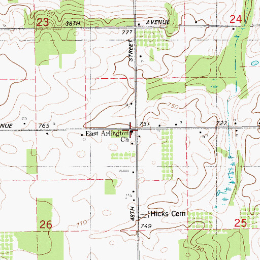 Topographic Map of East Arlington Church, MI