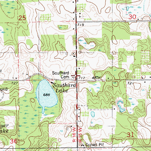 Topographic Map of Southard Cemetery, MI