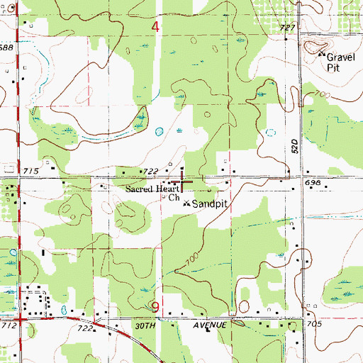 Topographic Map of Sacred Heart Church, MI