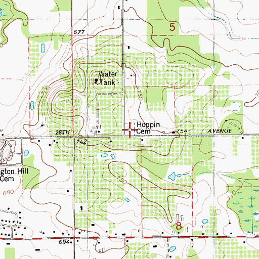 Topographic Map of Hoppin Cemetery, MI