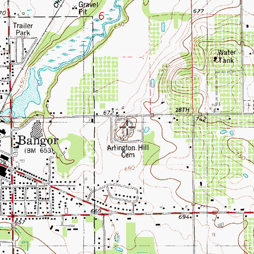 Topographic Map of Arlington Hill Cemetery, MI