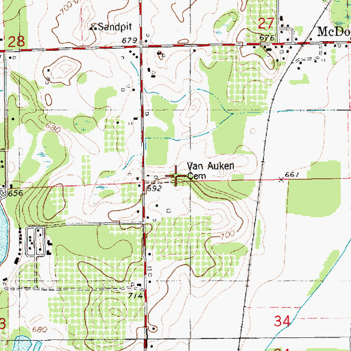 Topographic Map of Van Auken Cemetery, MI
