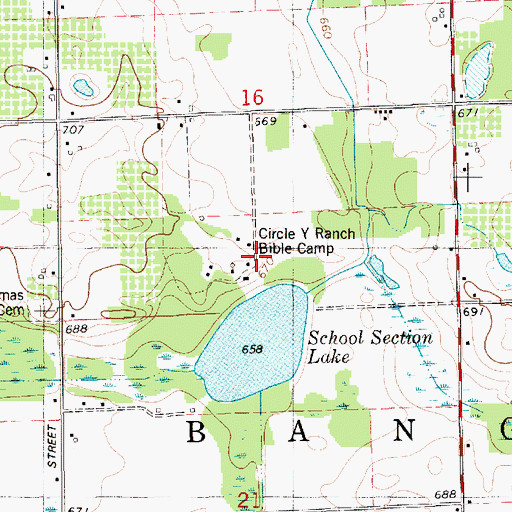 Topographic Map of Circle Y Ranch Bible Camp, MI