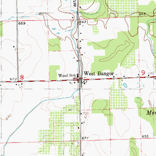 Topographic Map of Wood School, MI