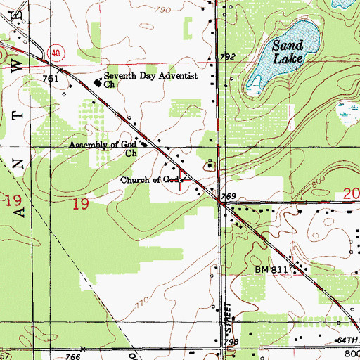 Topographic Map of Church of God, MI