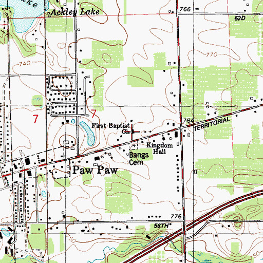 Topographic Map of First Baptist Church, MI