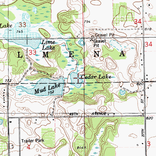 Topographic Map of Cedar Lake, MI