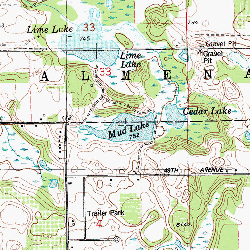 Topographic Map of Mud Lake, MI