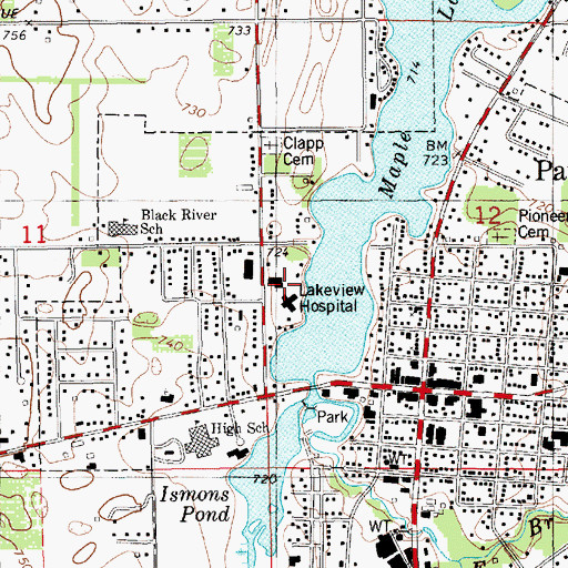 Topographic Map of Lakeview Community Hospital, MI