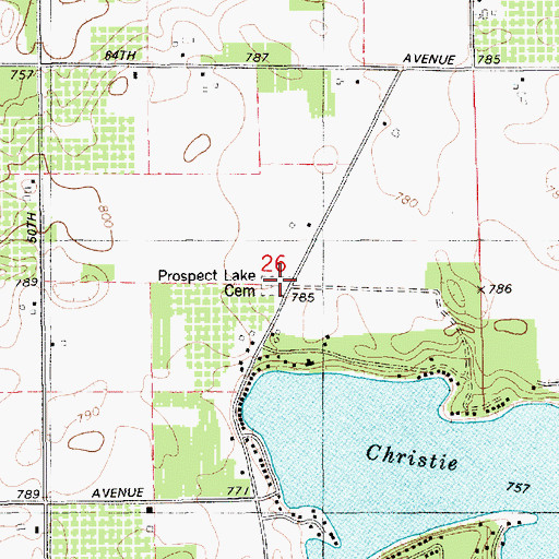 Topographic Map of Prospect Lake Cemetery, MI