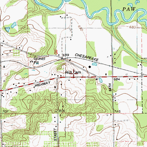 Topographic Map of Hill Cemetery, MI