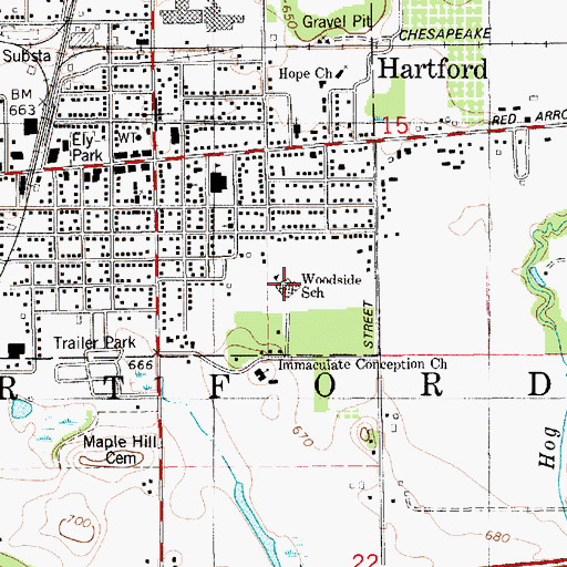 Topographic Map of Woodside School, MI